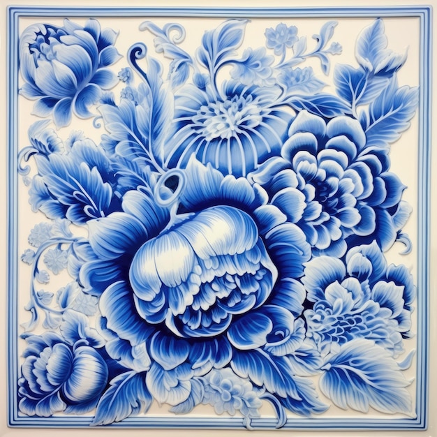 Glasierte Fliesen-Design Blumen-Retro-Traditionelles slawisches Ornament Ornamentelle Malerei Handblau Gzhel-Kunst