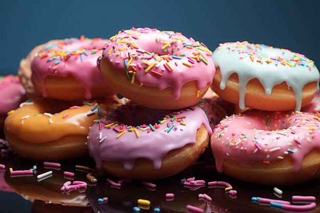 Foto glasierte güte feiern des nationalen donuts-tages mit einer reihe von köstlichen dingen