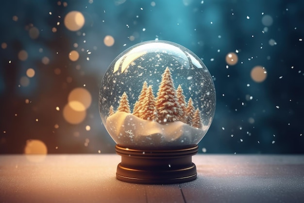 Glaskugel mit Weihnachtslandschaft im Weihnachtsferienkonzept Bokeh-Hintergrund AI