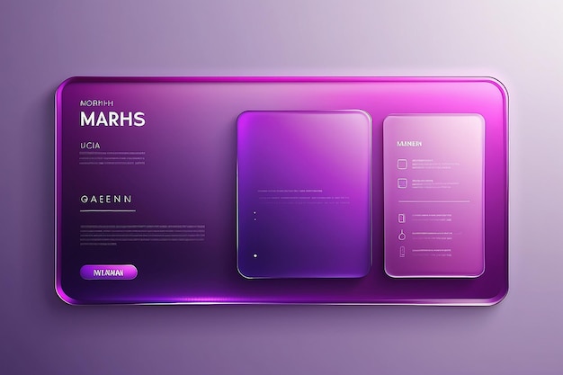 Glasmorphismus-Stil moderne UI-Vorlage transparenter Bildschirm oder Rahmen mit Platz für Text und verschwommene Formen lila Gradient Plastikplatte für Web und Schnittstellen