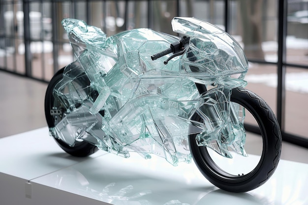 Glasmotorrad auf weißem Tisch