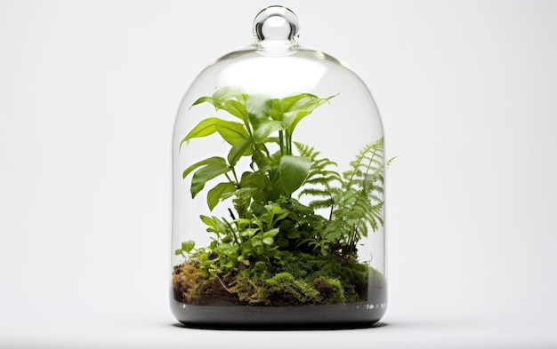 Glaspflanzen-Terrarium auf weißem Hintergrund