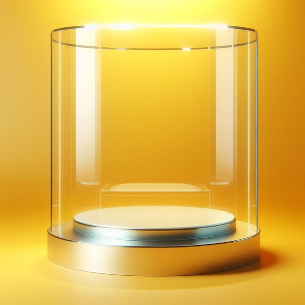 Glaspodium auf gelbem Hintergrund für ein Produkt