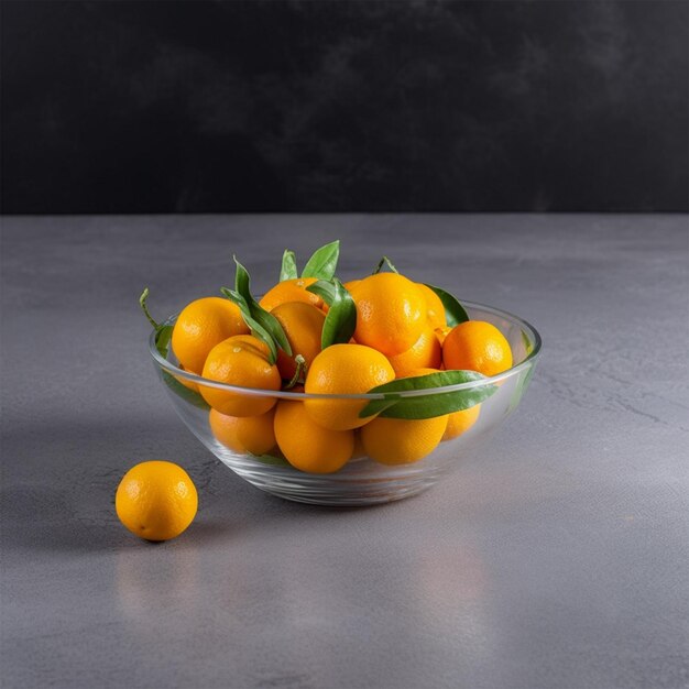 Glasschale mit frischen saftigen Kumquats auf Steinoberfläche
