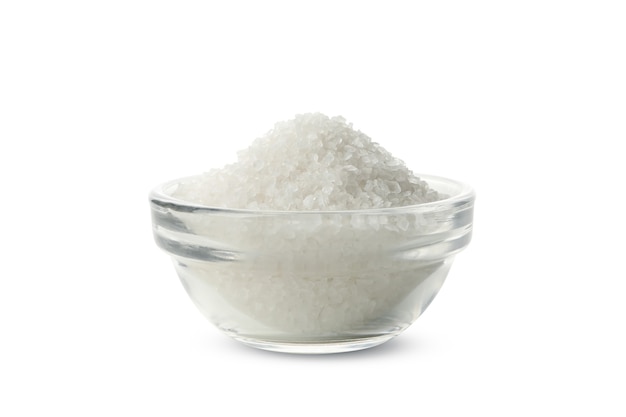 Glasschale Salz lokalisiert auf Weiß