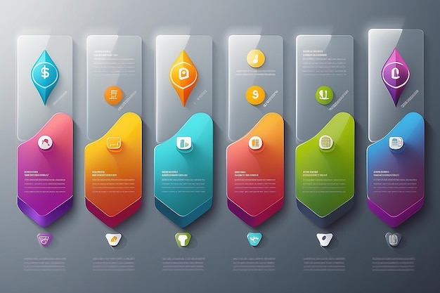 Foto glassmorphic business flowchart glass ui infographic template zusammensetzung eines abgerundeten quadratischen etikettendesigns mit ikonen und fünf optionen oder schritten