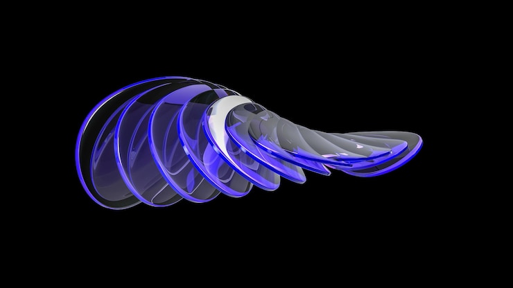 Glassmorphism - objeto de vidrio, objeto abstracto de vidrio transparente azul, representación 3d abstracta