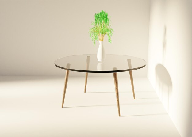 Glastisch mit Vase 3D-Bild