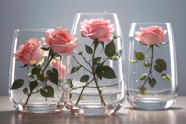 Glasvase mit rosa durchsichtigem Set