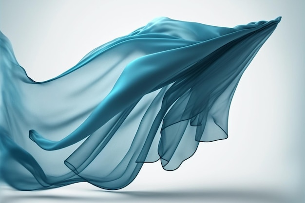 Glatt fliegendes elegantes blaues transparentes Seidenstofftuch auf weißem Hintergrund