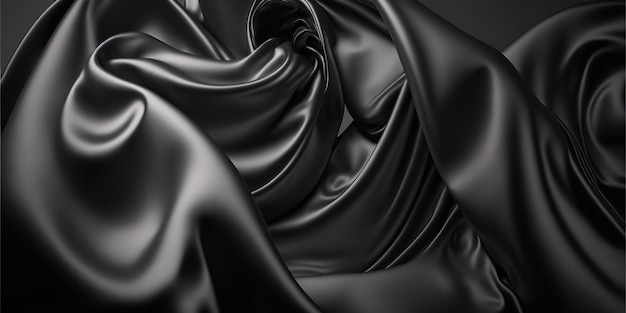 Glatte, elegante schwarze Seiden- oder Satinstruktur als abstrakter Hintergrund Luxuriöses Hintergrunddesign