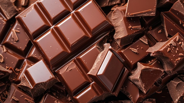 Glatte Milchschokolade bildet eine strukturierte Anordnung von köstlichen Stücken