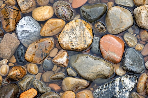 Glatte Textur von Flusssteinen, die von Zeit und Wasser poliert wurden Generative KI