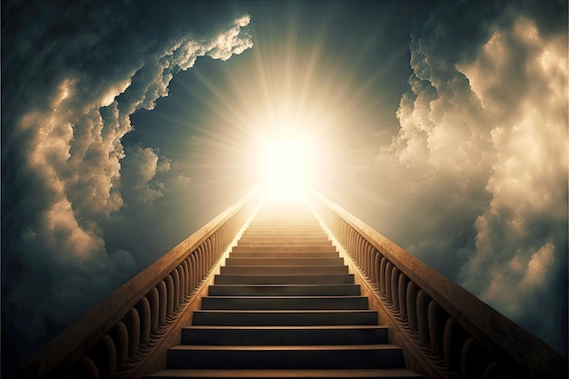 Glaube an übernatürliche Treppe zum Himmel mit Licht am Ende