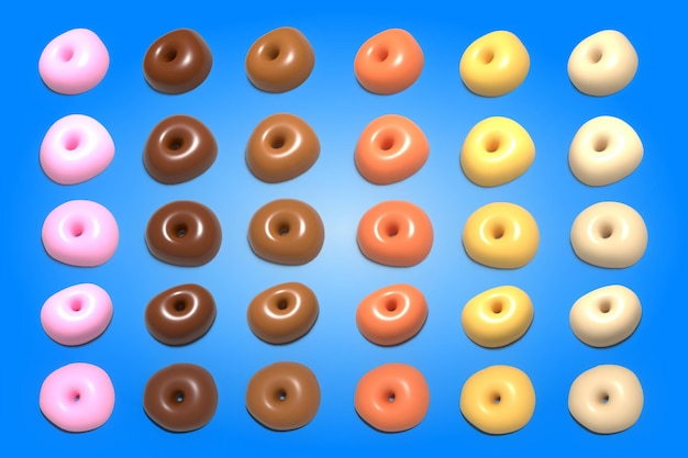 Glazed Donut Bases Collection 3d diseño realista conjunto de elementos Pink Chocolate White Yellow O