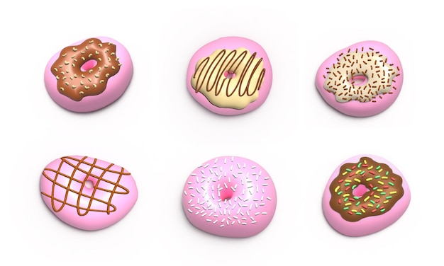 Glazed Pink Donuts Collection Conjunto de elementos de diseño realista en 3d Donuts de comida dulce con espolvorear