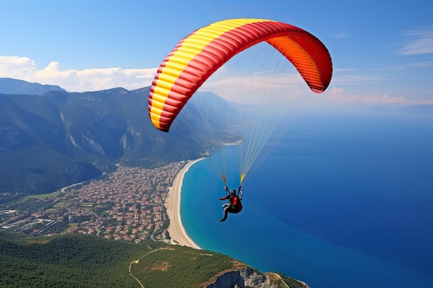 Gleitschirm fliegt über das Meer