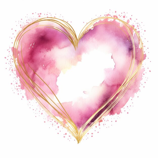 Glimmers of Love Aquarell-Stil Pink Heart umarmt von einem zarten goldenen Rahmen ein fesselndes Cl
