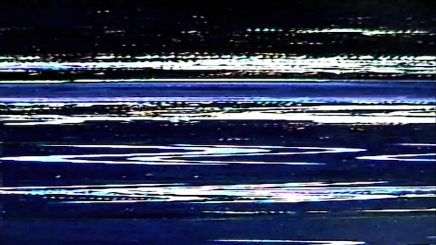 Glitch analógico vhs distorsión de ruido frecuencia azul negro blanco color líneas de grano artefactos textura en