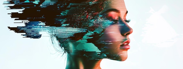 Glitch-inspirierte digitale Kunst mit fragmentierten Formen und verzerrten Bildern