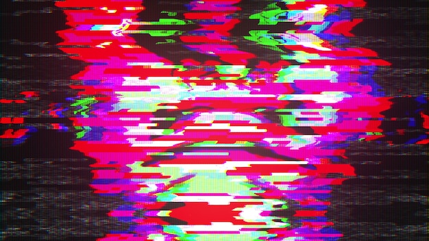 Glitch pixel ruido en la pantalla generado por computadora Bad Signal 3d renderizando un fondo digital