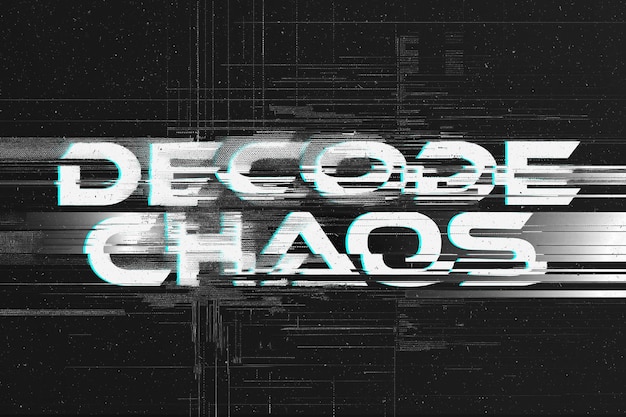 Glitch Text Design com as palavras 'Decode Chaos'