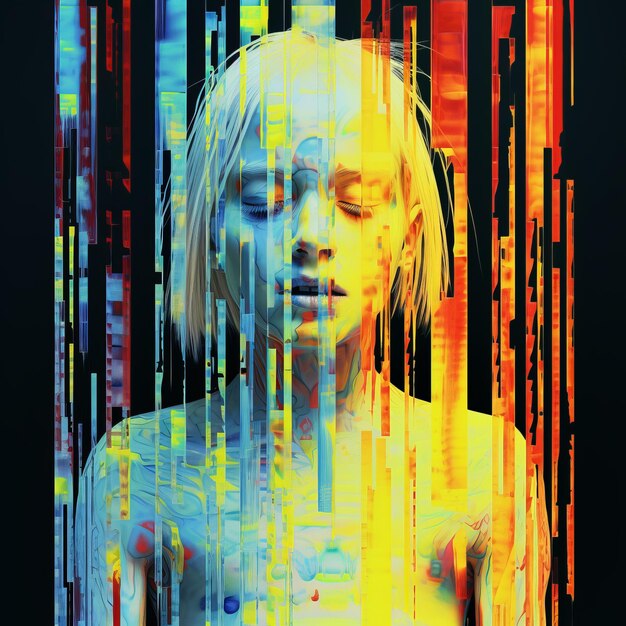 Glitchy Cyberpunk Art Distorsión futurista de la cara de una mujer