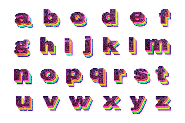 Glitter de arco-íris em camadas alfabeto png conjunto de letra minúscula fonte