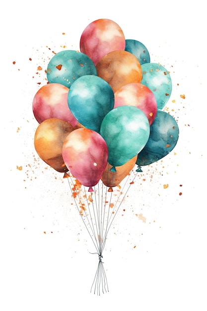 Glitzerballon-Aquarell-Cliparts niedlich isoliert auf weißem Hintergrund mit generativer KI