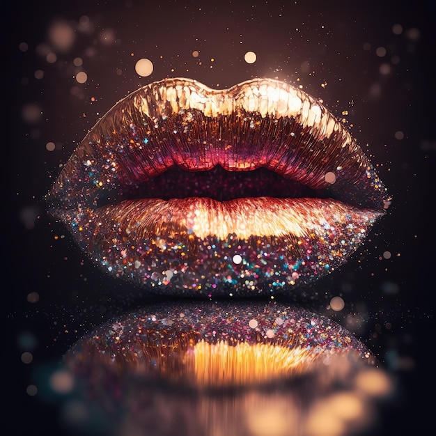 Glitzernde Lippen mit Glitzer auf den Lippen