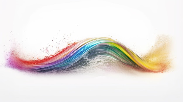 Glitzernde Regenbogen-abstrakte Luftfarbenwelle auf weißem Hintergrundbanner Generative KI