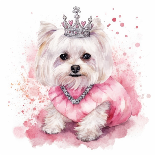 Glitzernde rosa Hundeprinzessin-Illustration auf weißem Hintergrund