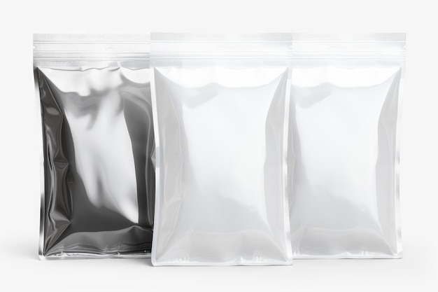 Foto glitzernde schätze drei taschen silberfolie auf weißem oder png-transparentem hintergrund