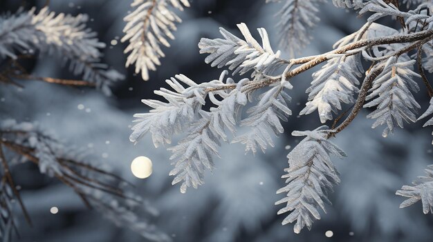 Foto glitzernde schneeflocken auf einem kiefernzweig