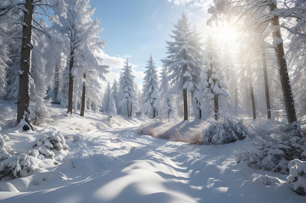 Glitzernde verschneite Waldszene