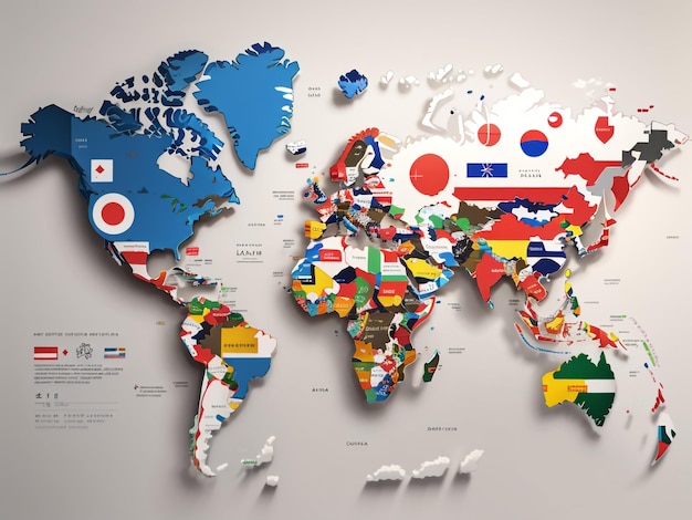 Global Harmony Rendering 3D de un mapa del mundo con estados y banderas