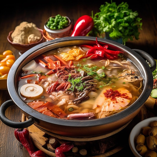 Foto global noodle delights explorando macarrão coreano picante, sopa de carne de vaca, macarrão e mais