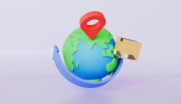 Global Shipping und Logistik mit Pfeilen Paketbox und Standort-Pin