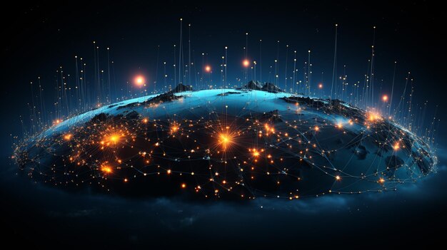 Globale Datenverbindung Erdansicht aus dem Weltraum, die Technologie-Knoten weltweit aufzeigt