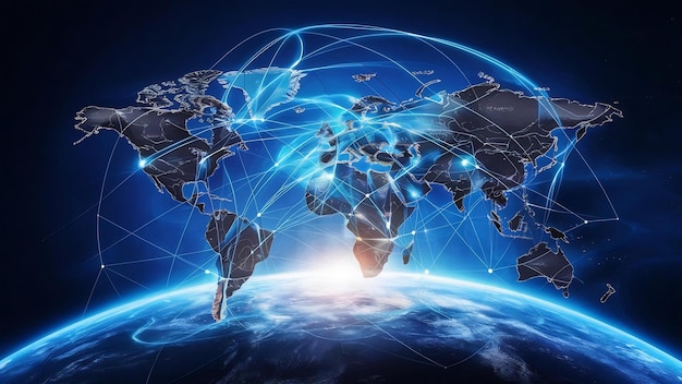 Globale Netzwerkverbindung blau futuristische Weltkarte Konzept des Planeten Erde 3D-Rendering