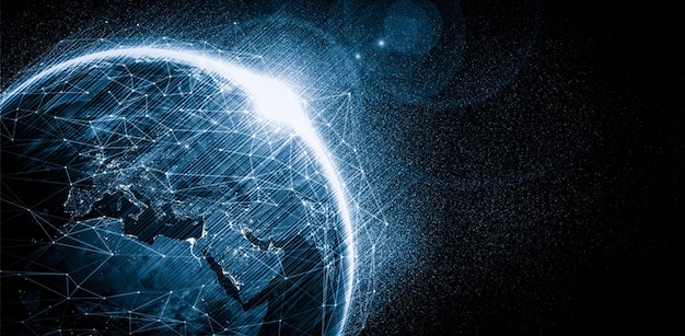 Globale Netzwerkverbindung, die die Erde mit Linien innovativer Wahrnehmung bedeckt