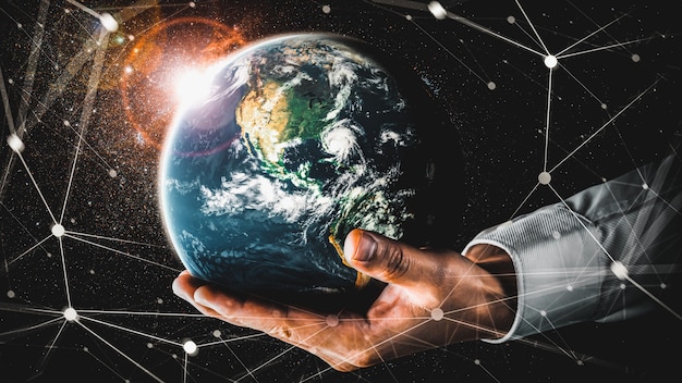 Globale Netzwerkverbindung über die Erde mit Verbindung innovativer Wahrnehmung