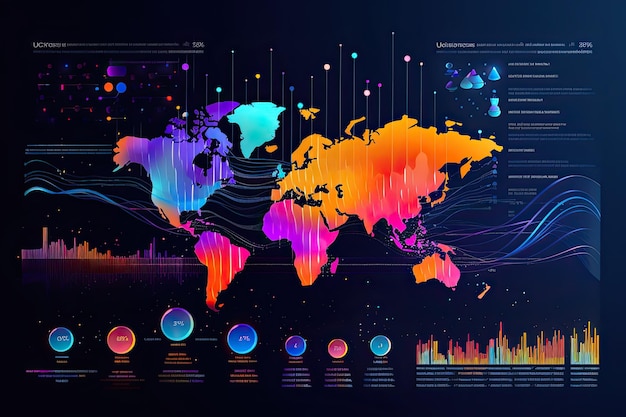 Globale Trends Konzept Informationen Infografiken Daten Globus Karte Visualisierung Technologiekonzept Generative KI