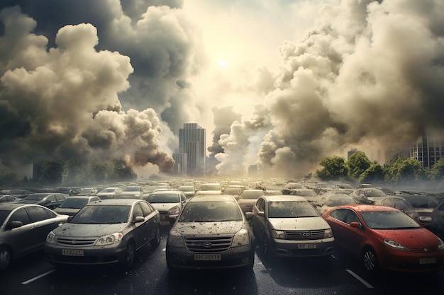 Globales Problem der Autoabgasverschmutzung und des Kraftstoffrecyclings. Generative KI