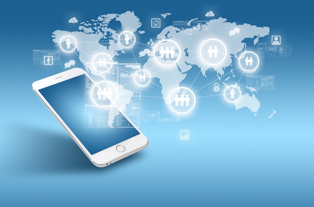 Globalização ou conceito de rede social com nova geração de telefone celular
