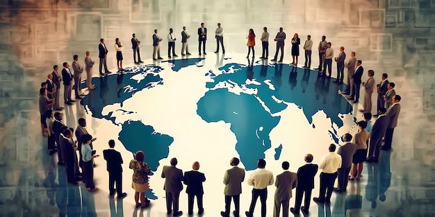 Globalización y diversidad Personas de diferentes culturas que colaboran en un entorno empresarial internacional