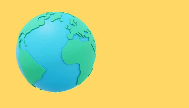 Globe Earth Minimalist Cartoon Buntes Symbol auf gelbem Hintergrund mit Platz für Text 3D-Rendering