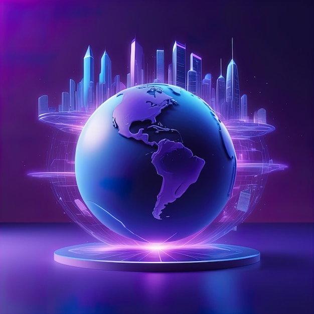 Foto globo abstrato com luzes de néon em um fundo de luzes brilhantes 3d renderingmapa mundial global b