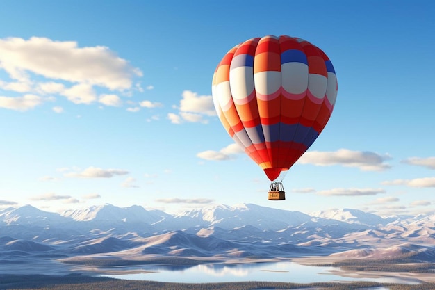 Un globo aerostático con una franja roja y azul.