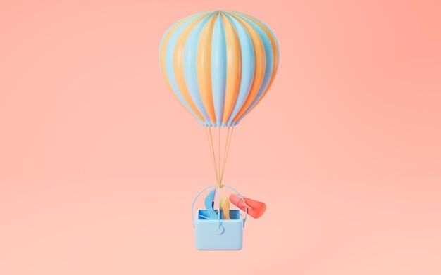 Globo aerostático y renderizado 3d de compras